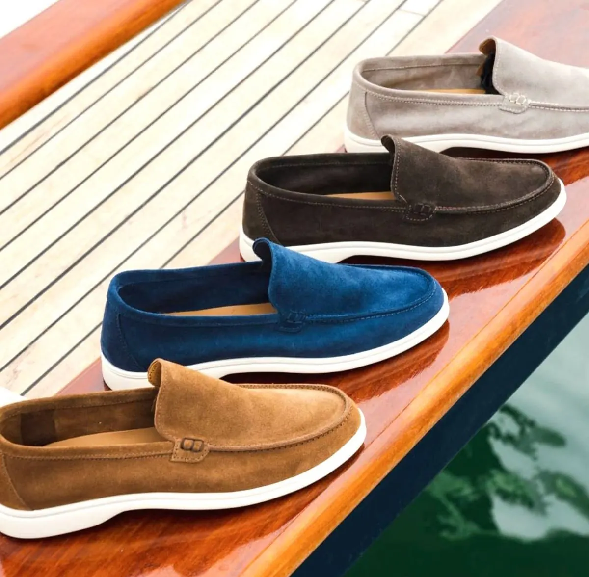 Mocassini in camoscio da uomo in cuoio, blu e grigio, accessori estivi Jila Alassio